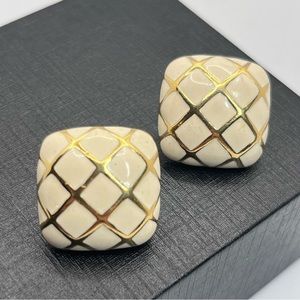 Monet Enamel Golden Criss Cross Geometric Earrings Pierced